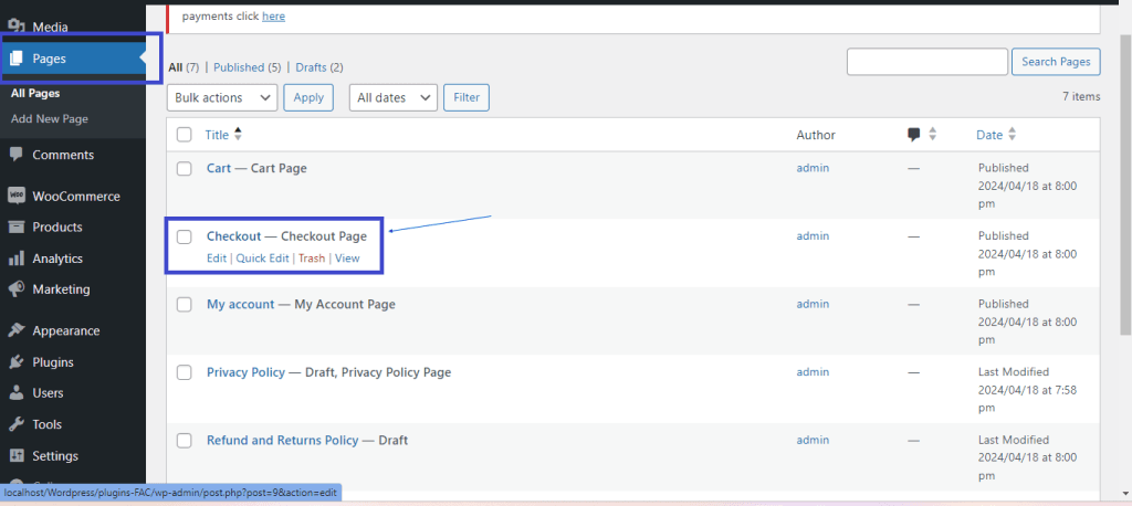 Access to Checkout Page